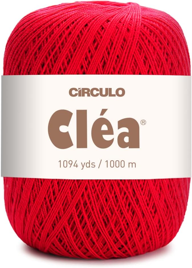 CRCULO Circulo Clea Yarn – Crochet Thread Fine Size 10-8/2 Perfect for Weaving - 100% Mercerized Brazilian Cotton (Pack of 1 Ball) – 5.3 oz, 1094 yds - Color: 3528 - Carmine - Image 1